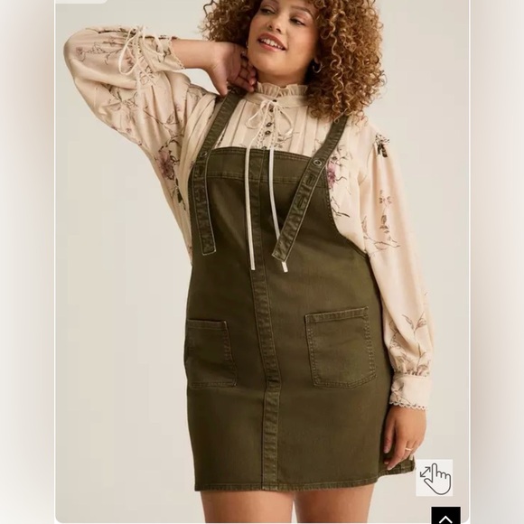 Torrid Olive Green Denim Pinafore Overall Dress Plus Size 0 (12) NWT - Picture 2 of 9